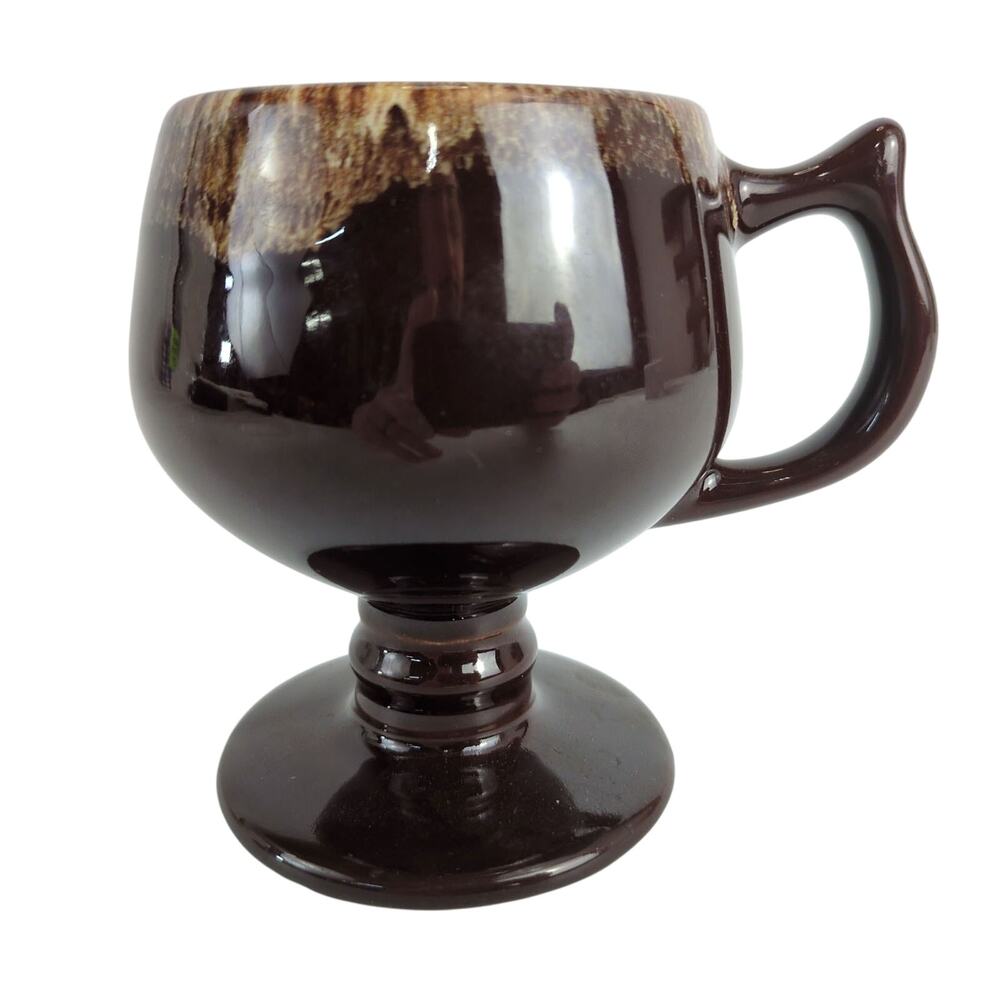 Vintage HALL Pottery Irish Coffee Pedestal‎ Mug Brown Drip Glaze #2274